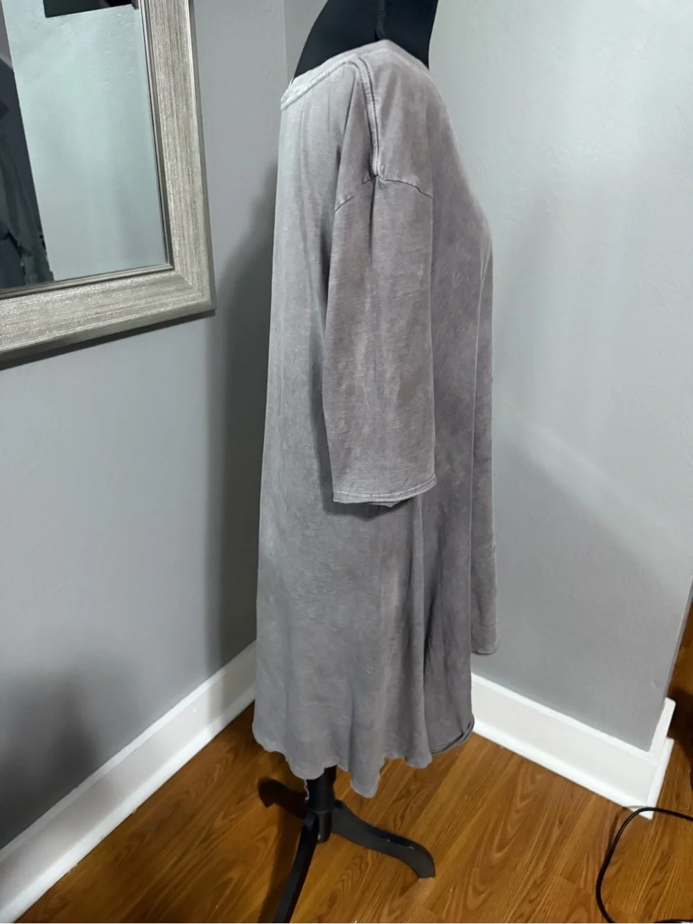 Free People swing flowy shirt dress tunic side split hem grey boho minimalist Md